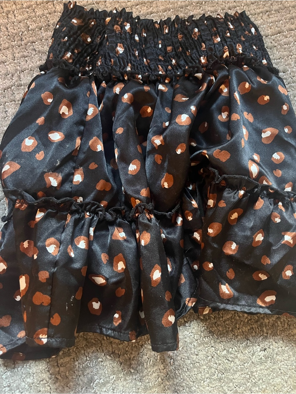 Altar'd State Black Mini Skirt with Brown and Cream Spot Print